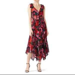 The Kooples Asymmetric Accordion Floral Sleeveless Robe Dress V-Neck Size 4